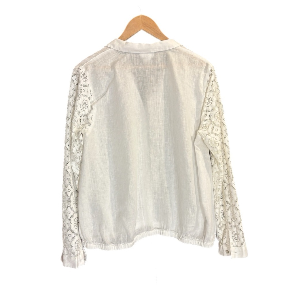 J.Jill love linen long sleeve white button up blouse w/ drawstring hem - Picture 3 of 4